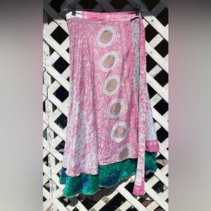 Sari Silk Reversible Wrap Skirt XL Goddess Ankle